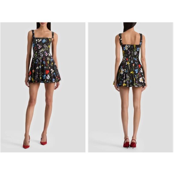 Alice + Olivia Dresses & Skirts - Alice + Olivia Black Veda Floral Pleated Stretch Cotton Minidress Size 6 &